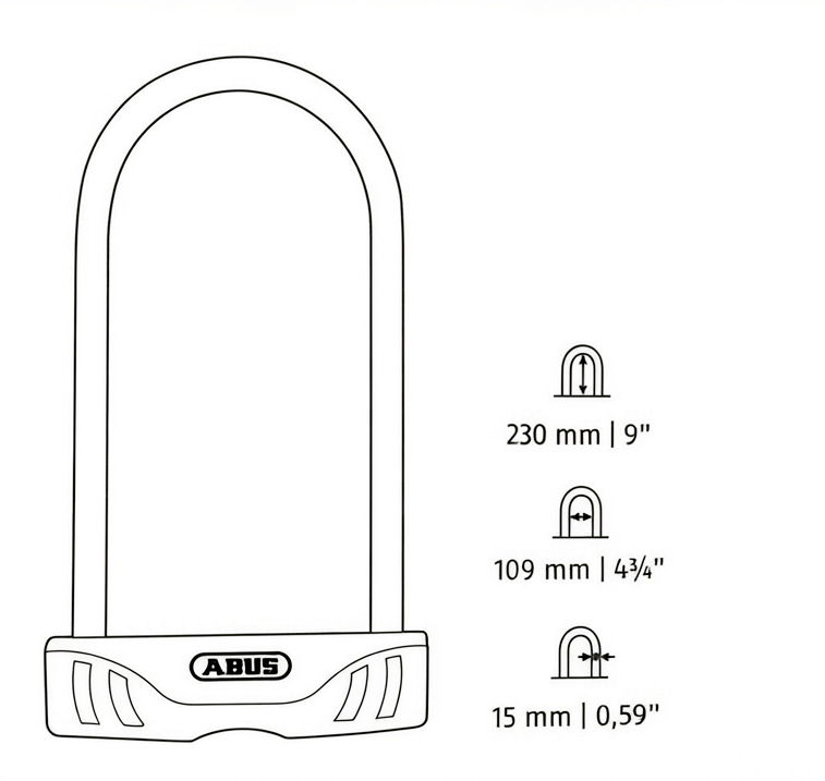 Zapięcie rowerowe szeklowe U-lock Abus Facilo 32 - rysunek techniczny